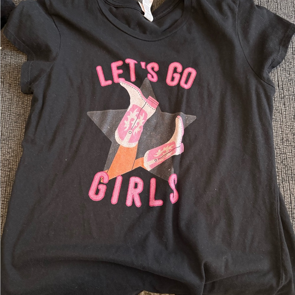Let's Go Girls Black Tee with Pink Western Boot Graphic